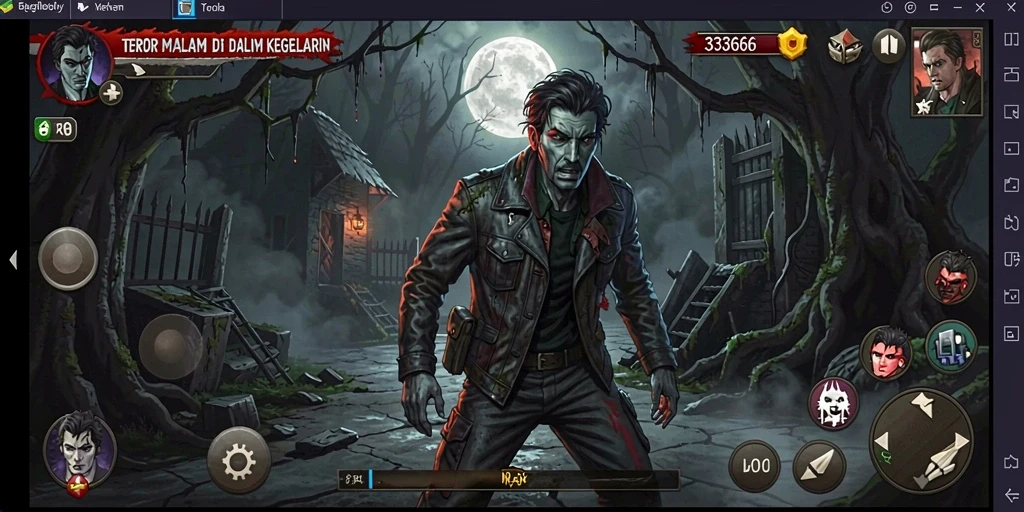Tampilan gameplay mencekam dari 333666 dalam suasana kegelapan.