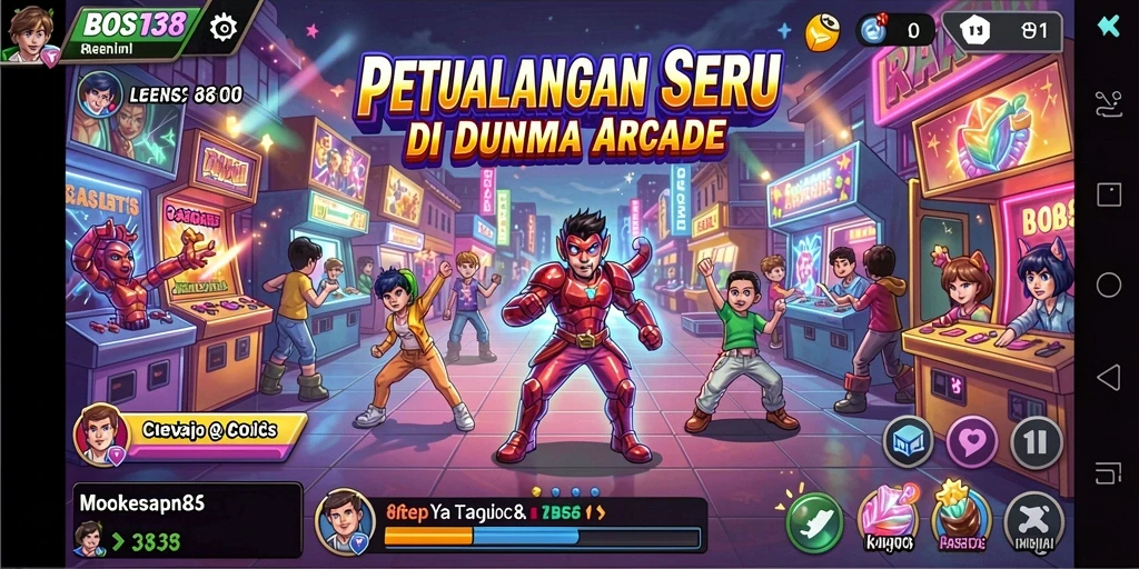Screenshot utama BOS138 menampilkan aksi seru dalam gameplay arcade.
