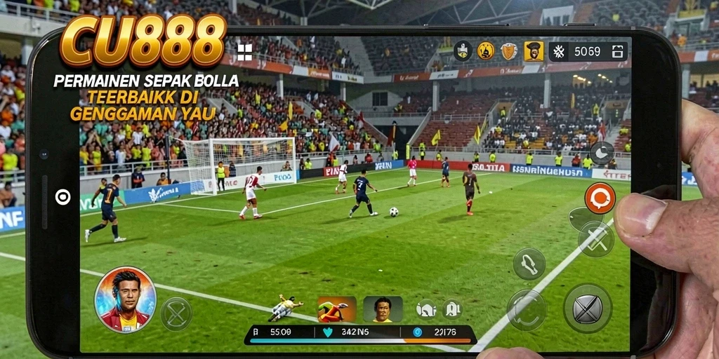 Tampilan gameplay seru dalam CU888 dengan aksi sepak bola nyata.