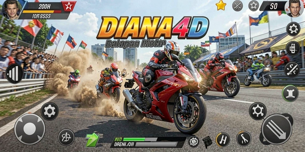 Tampilan gameplay menarik dari <strong>DIANA4D</strong> saat balapan motor.