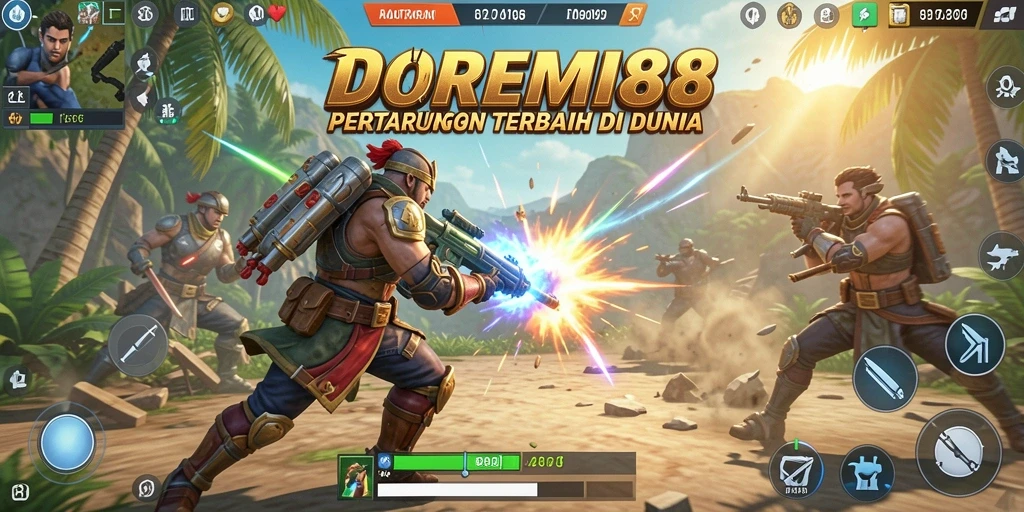 Screenshot DOREMI88 menampilkan aksi mendebarkan dalam Battle Royale.