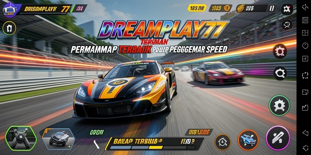 Tampilan gameplay menegangkan di DREAMPLAY77 yang menunjukkan aksi balap.