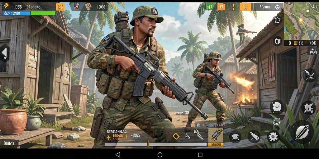 Screenshot gameplay ID66 yang mendebarkan dengan aksi Battle Royale maksimal.