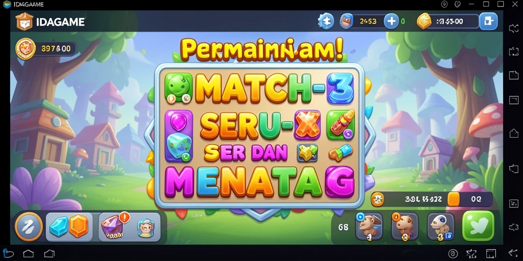 Screenshot gameplay IDAGAME dengan momen mencocokkan item Match-3.