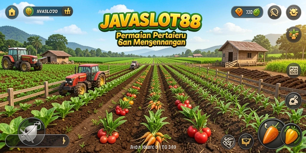 Tangkapan layar gameplay <strong>JAVASLOT88</strong> yang menampilkan aktivitas bertani yang seru.