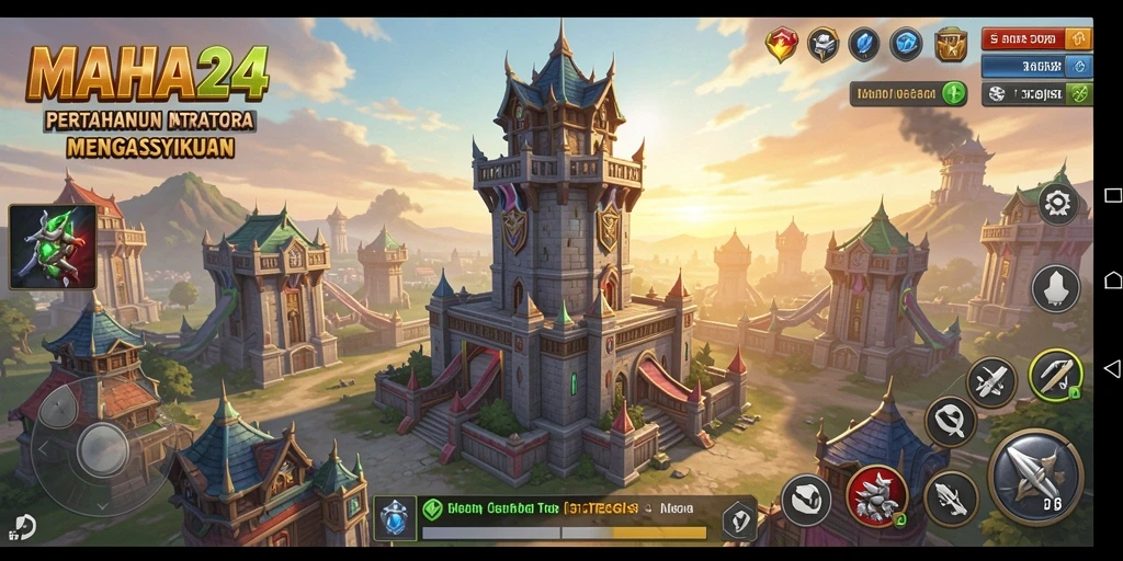 Screenshot gameplay Tower Defense MAHA24 yang menggambarkan strategi menara yang solid.