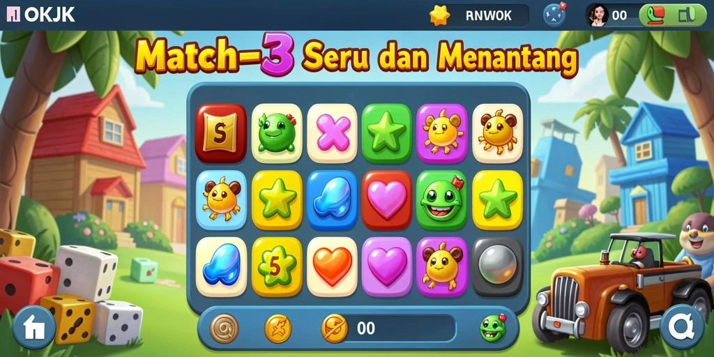 Tampilan gameplay OKJK yang penuh warna dan menarik.