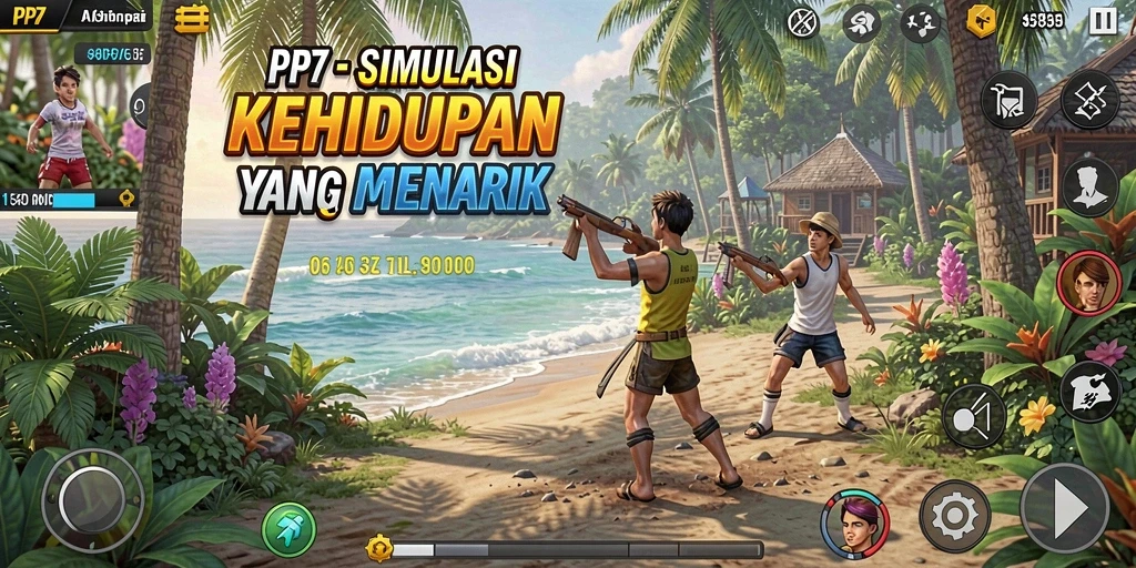 Screenshot utama PP7 menampilkan momen interaksi karakter dalam gameplay Simulation.