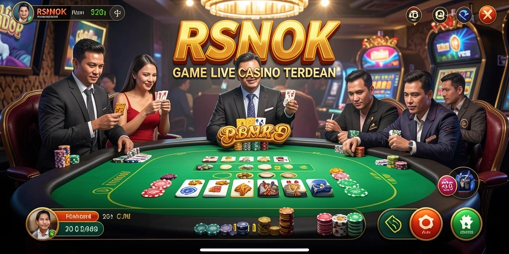 Screenshot gameplay RSNOK menampilkan dealer live dan suasana kasino yang mengesankan.