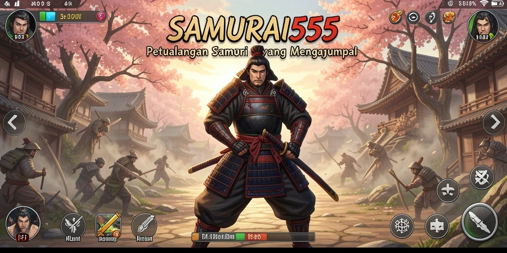 Screenshot SAMURAI555 menampilkan pertarungan seru dan dunia samurai yang indah.