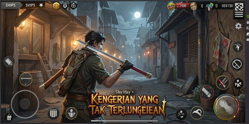 Tampilan gameplay SVIP5 yang menakutkan dan misterius.
