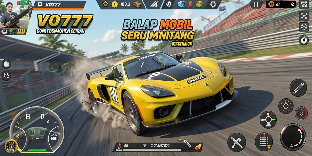 Tampilan gameplay VO777 dengan balapan yang seru dan mobil yang cepat.