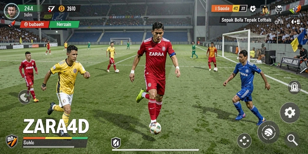 Screenshot tampilan gameplay ZARA4D yang penuh aksi sepak bola.